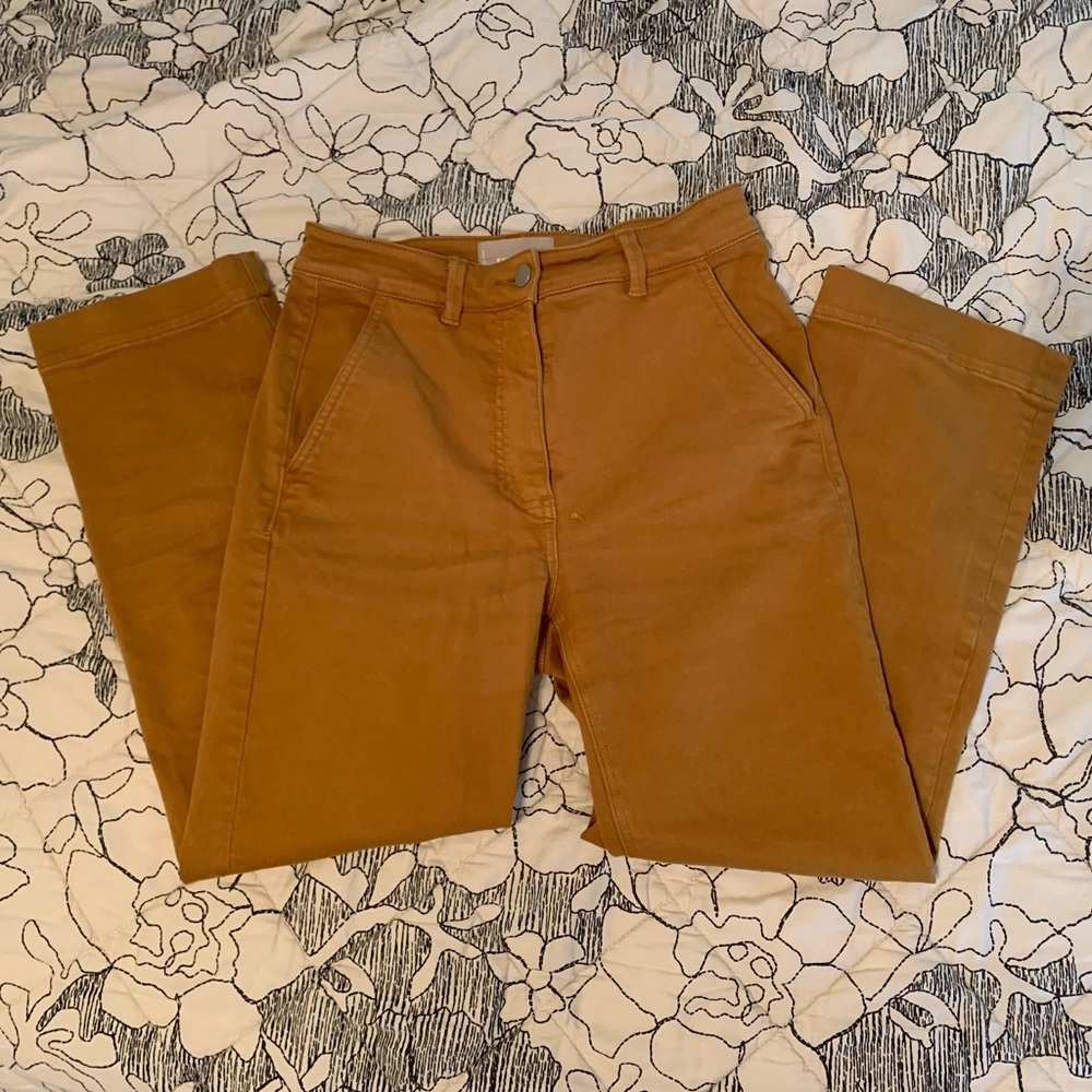 EVERLANE HIGH RISE PANTS CROPPED ANKLE LENGTH IN RUST/COGNAC/BROWN